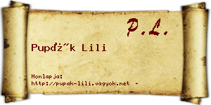 Pupák Lili névjegykártya